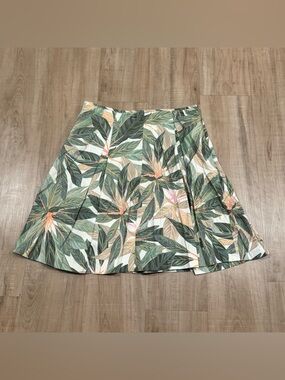 Brooks Brothers Tropical-Print Pleated Cotton A-Line Skirt With Pockets Size 10